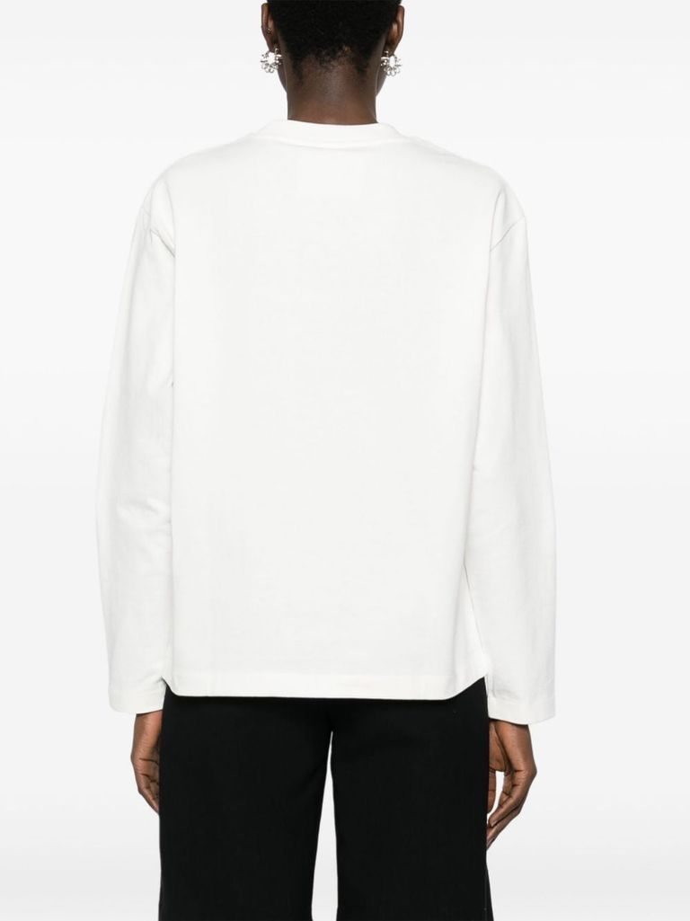 Shop Jil Sander Cotton T-shirt With Front Logo Print And Long Sleeves In Bianco