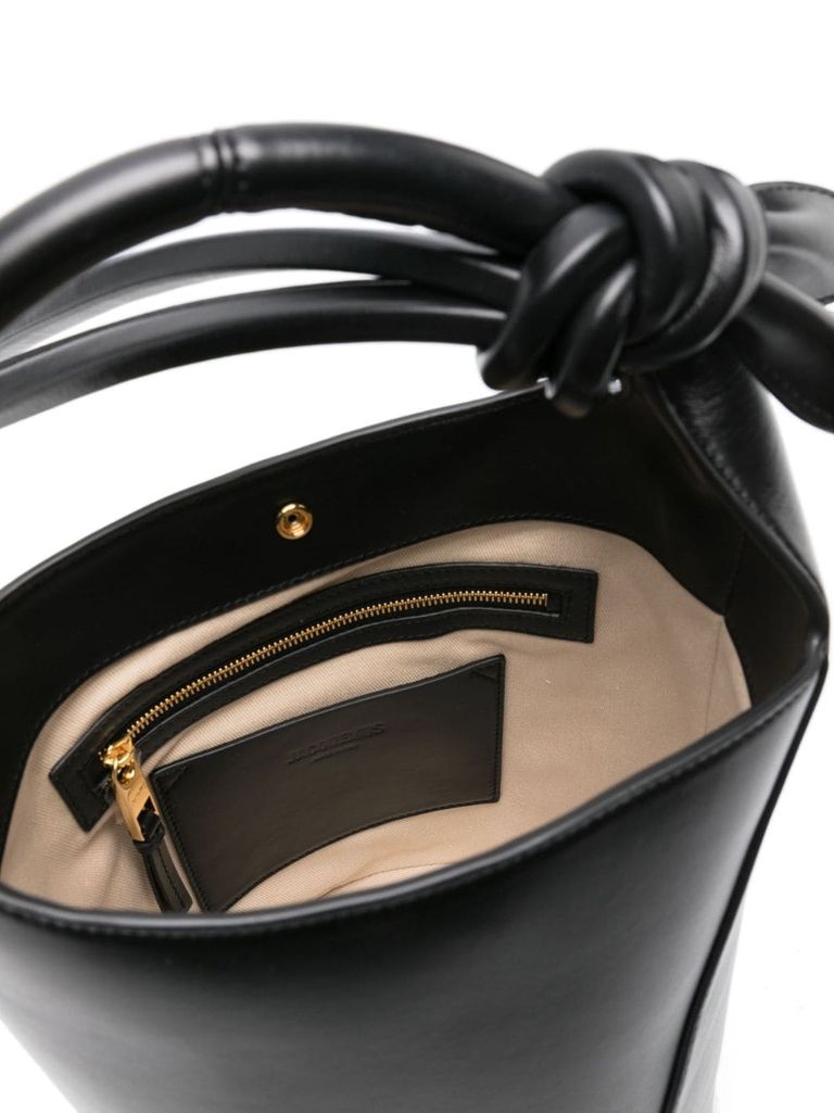 Shop Jacquemus 'tourni' Calf Leather Bucket Bag In Nero