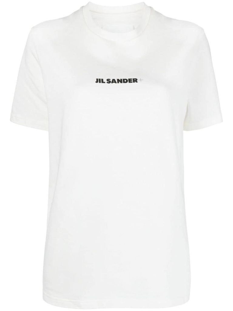 Shop Jil Sander Cotton T-shirt With Front Printed Logo In Bianco