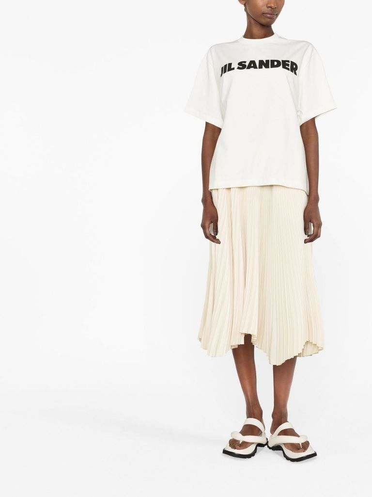 Shop Jil Sander Cotton T-shirt With Front Logo Print In Bianco