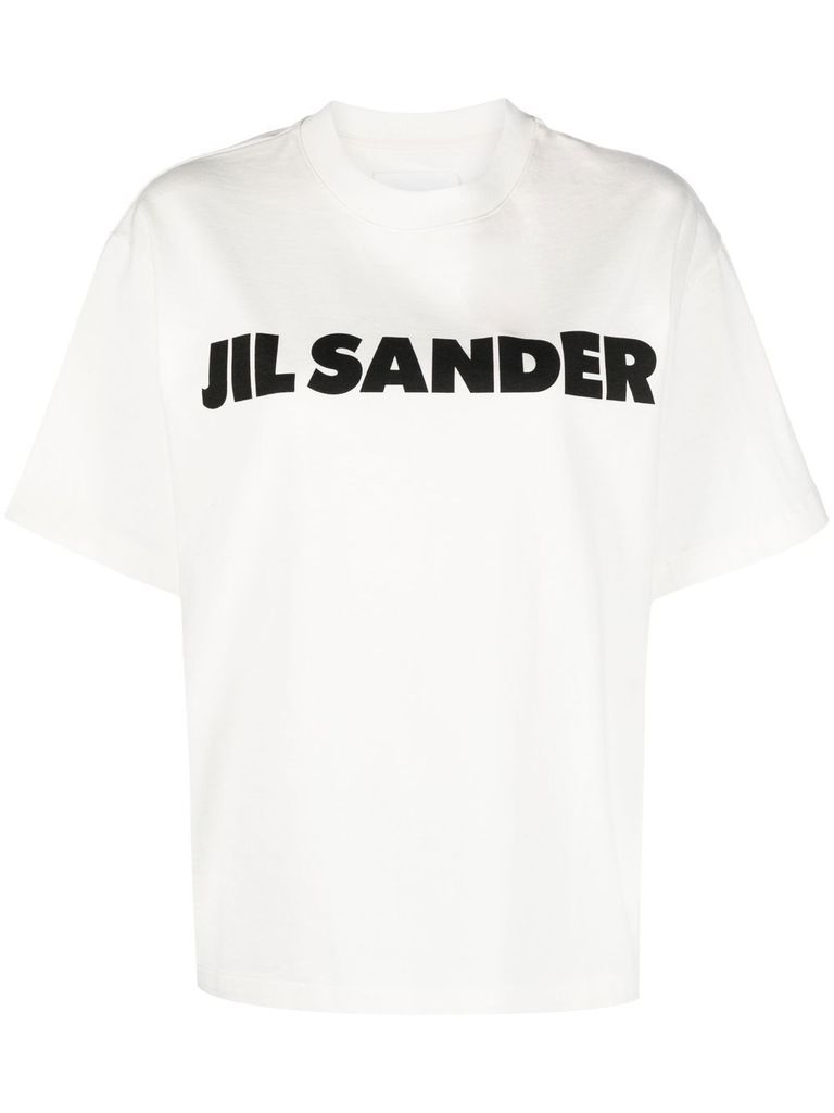 Shop Jil Sander Cotton T-shirt With Front Logo Print In Bianco