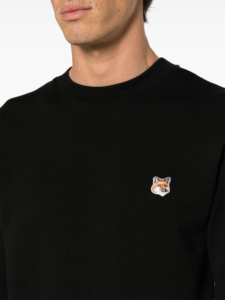 Shop Maison Kitsuné Cotton Sweatshirt With Front Fox Patch In Nero