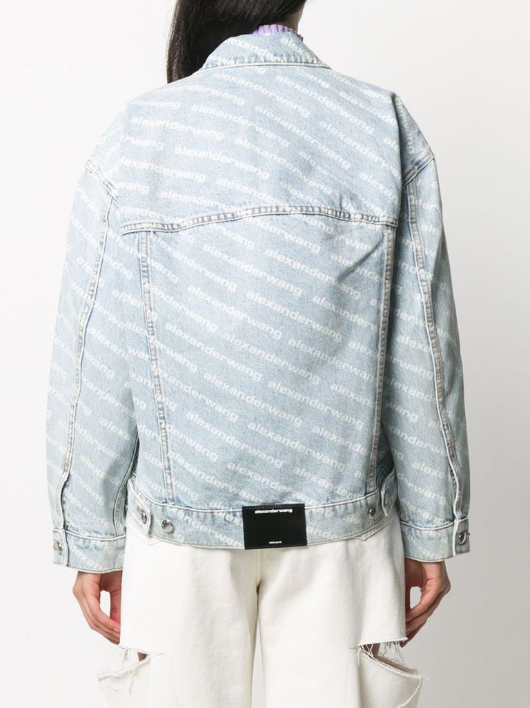 Shop Alexander Wang Denim Jacket With Printed Logo In Blu