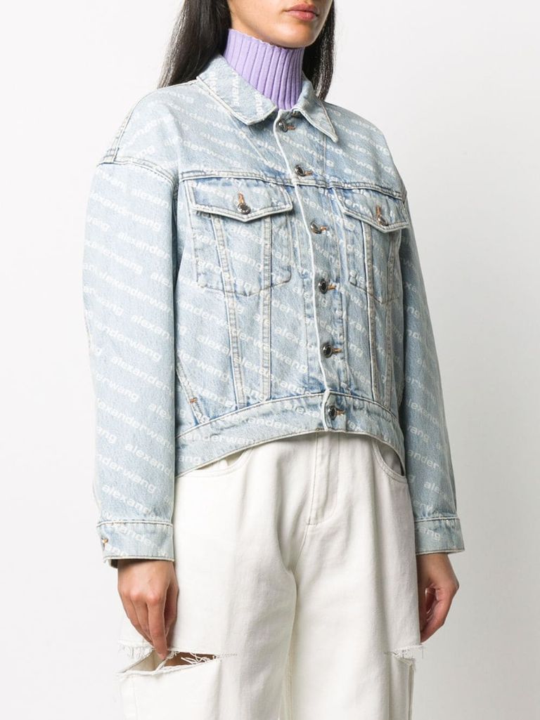 Shop Alexander Wang Denim Jacket With Printed Logo In Blu