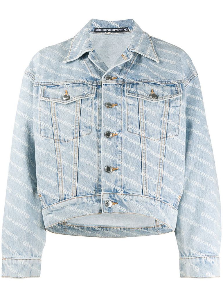 Shop Alexander Wang Denim Jacket With Printed Logo In Blu