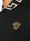 Cotton polo shirt with Greek motif and embroidered Medusa