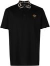 Cotton polo shirt with Greek motif and embroidered Medusa