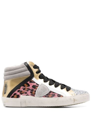 High-top 'PRSX' leather sneakers with leopard print