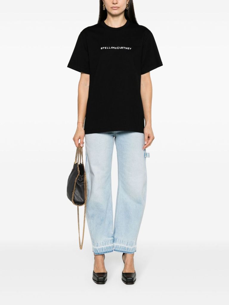 Shop Stella Mccartney Cotton T-shirt With Front Printed Logo In Nero