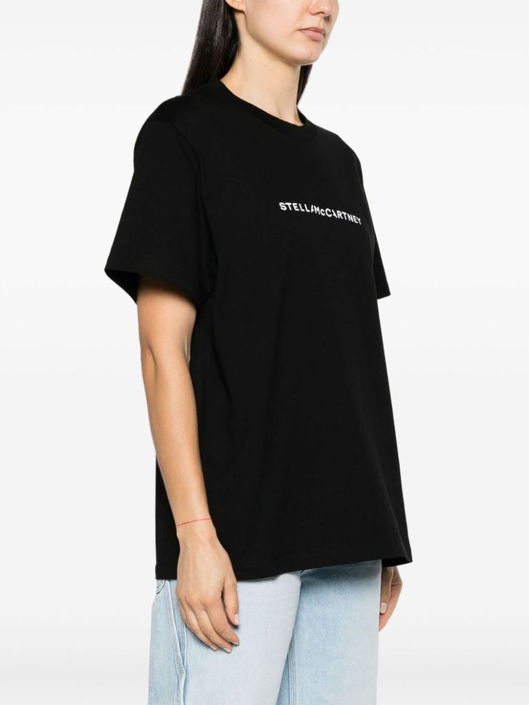 Shop Stella Mccartney Cotton T-shirt With Front Printed Logo In Nero