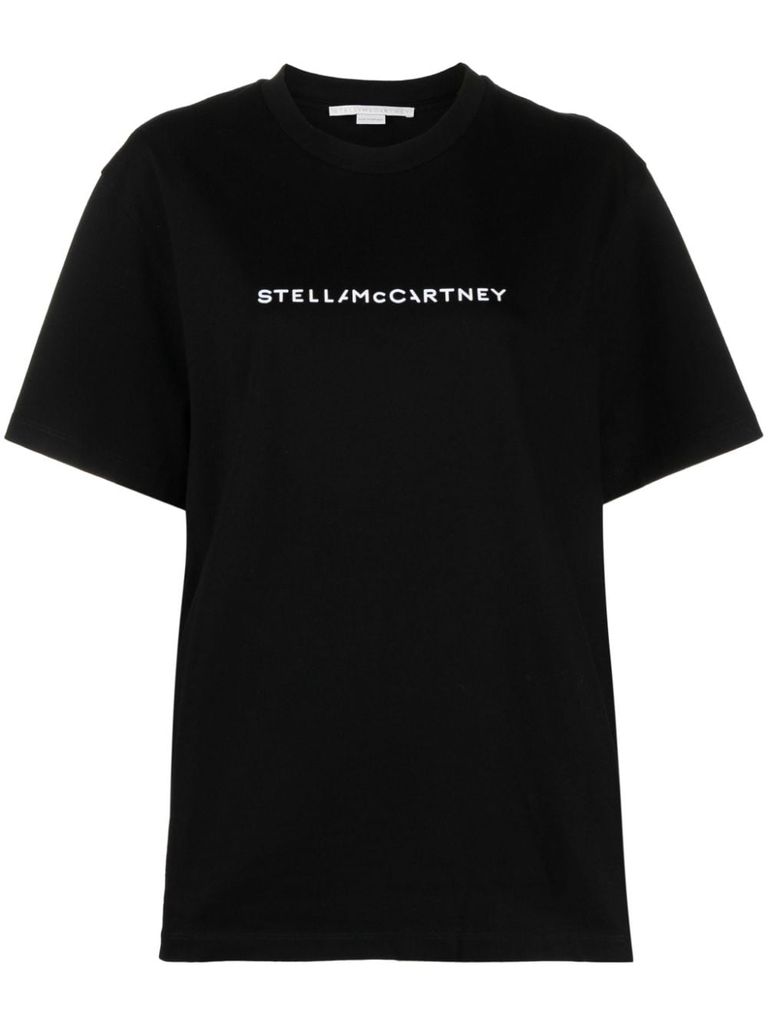 Shop Stella Mccartney Cotton T-shirt With Front Printed Logo In Nero