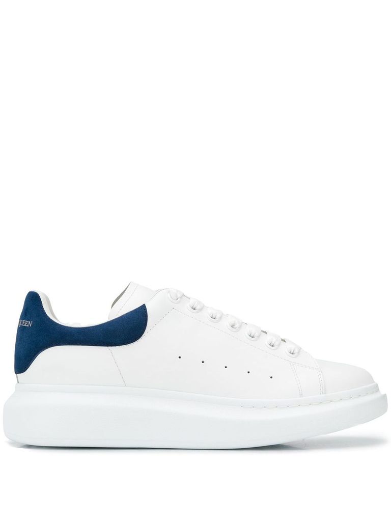 Shop Alexander Mcqueen 'oversize' Calfskin Leather Sneakers With Contrast Heel In Bianco