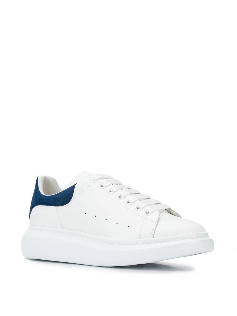 Shop Alexander Mcqueen 'oversize' Calfskin Leather Sneakers With Contrast Heel In Bianco