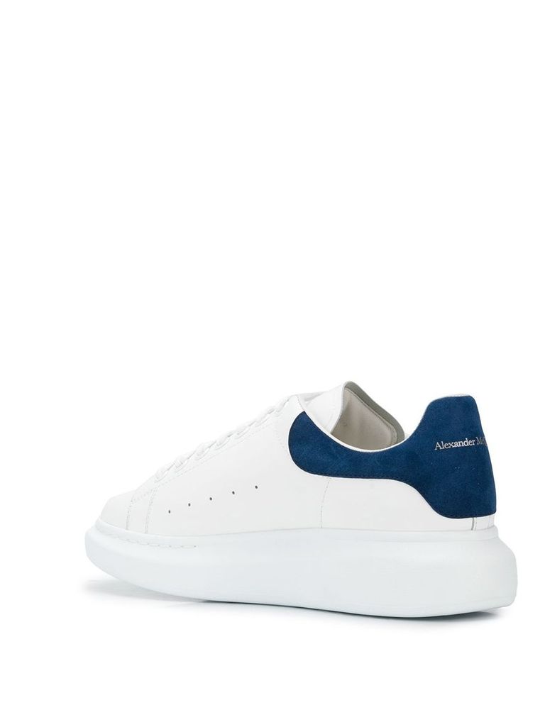 Shop Alexander Mcqueen 'oversize' Calfskin Leather Sneakers With Contrast Heel In Bianco