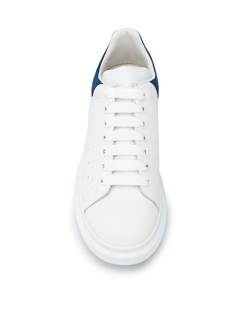 Shop Alexander Mcqueen 'oversize' Calfskin Leather Sneakers With Contrast Heel In Bianco