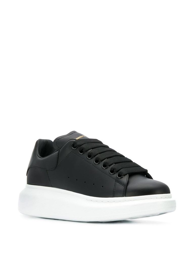 Shop Alexander Mcqueen 'oversize' Calfskin Leather Sneakers With Contrast Sole In Nero