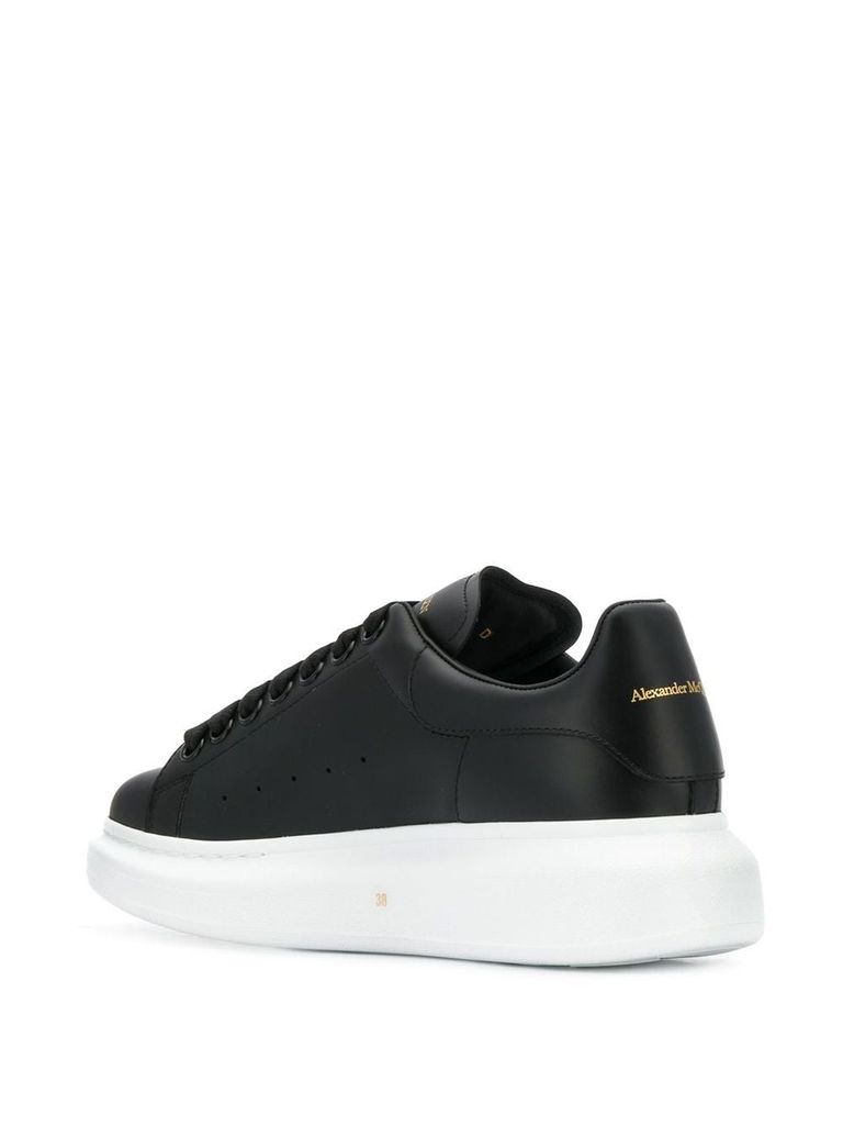 Shop Alexander Mcqueen 'oversize' Calfskin Leather Sneakers With Contrast Sole In Nero