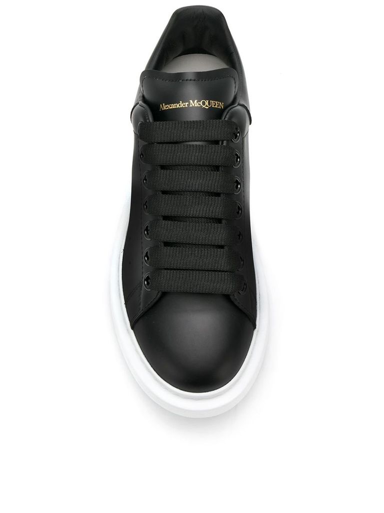 Shop Alexander Mcqueen 'oversize' Calfskin Leather Sneakers With Contrast Sole In Nero