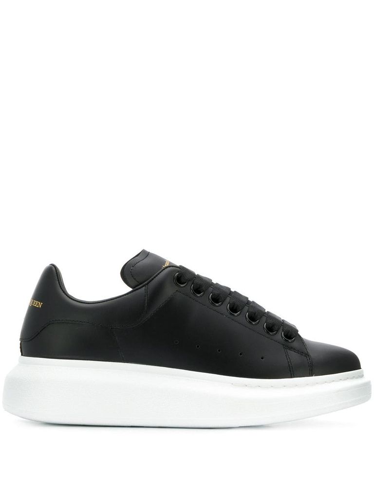 Shop Alexander Mcqueen 'oversize' Calfskin Leather Sneakers With Contrast Sole In Nero