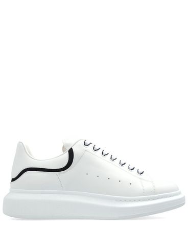 'Oversize' white and black leather sneakers with white and navy blue laces