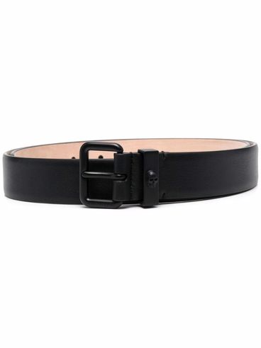 Calf leather belt with metal skull