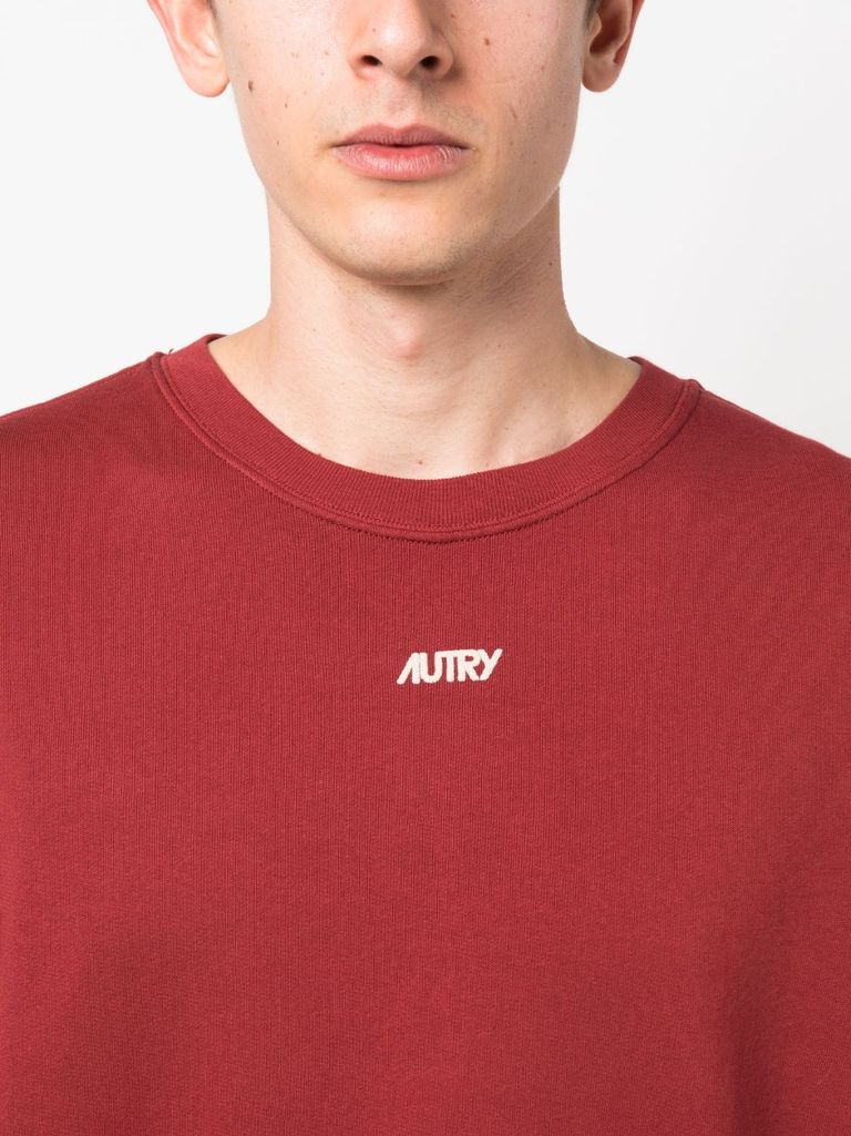 Shop Autry Crewneck Cotton Sweatshirt With Front Printed Logo In Rosso