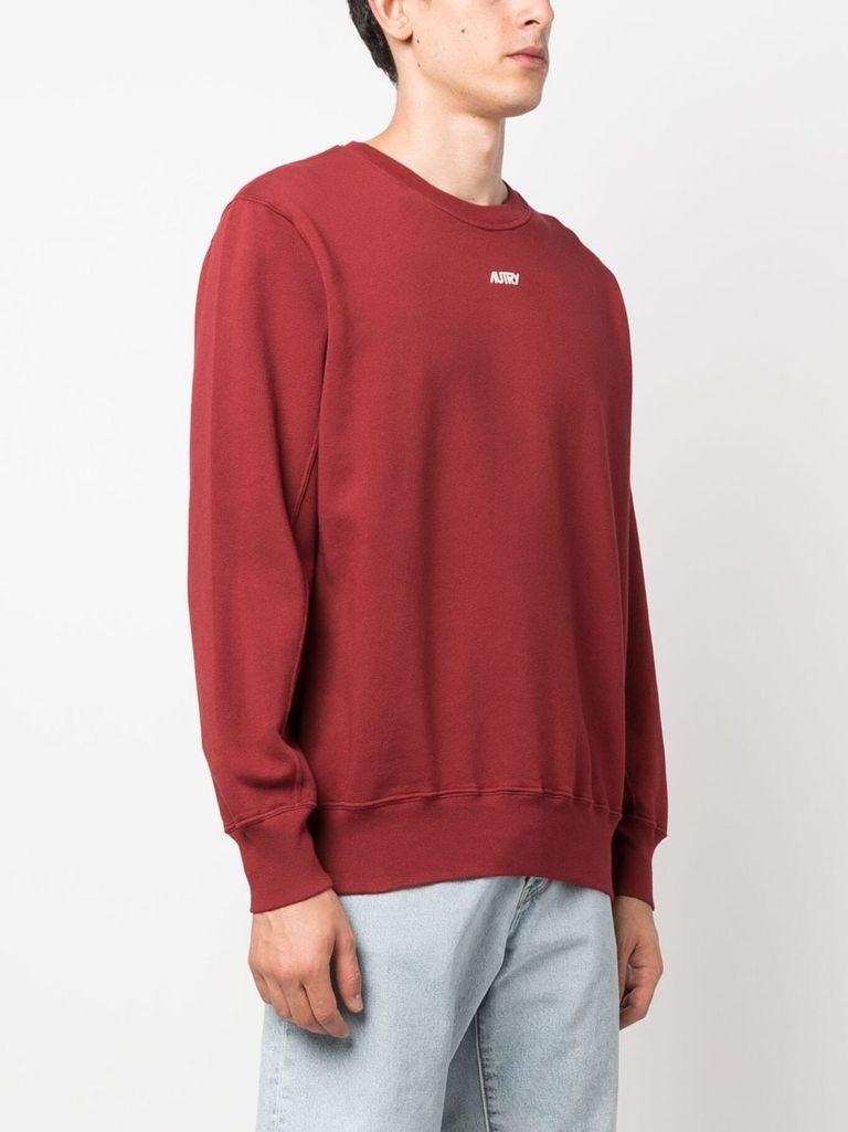 Shop Autry Crewneck Cotton Sweatshirt With Front Printed Logo In Rosso