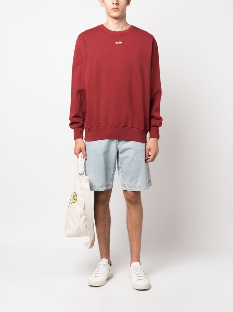 Shop Autry Crewneck Cotton Sweatshirt With Front Printed Logo In Rosso