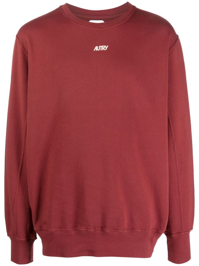 Shop Autry Crewneck Cotton Sweatshirt With Front Printed Logo In Rosso