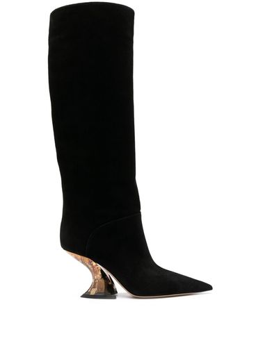 Elodie high suede leather boots with pointed toe