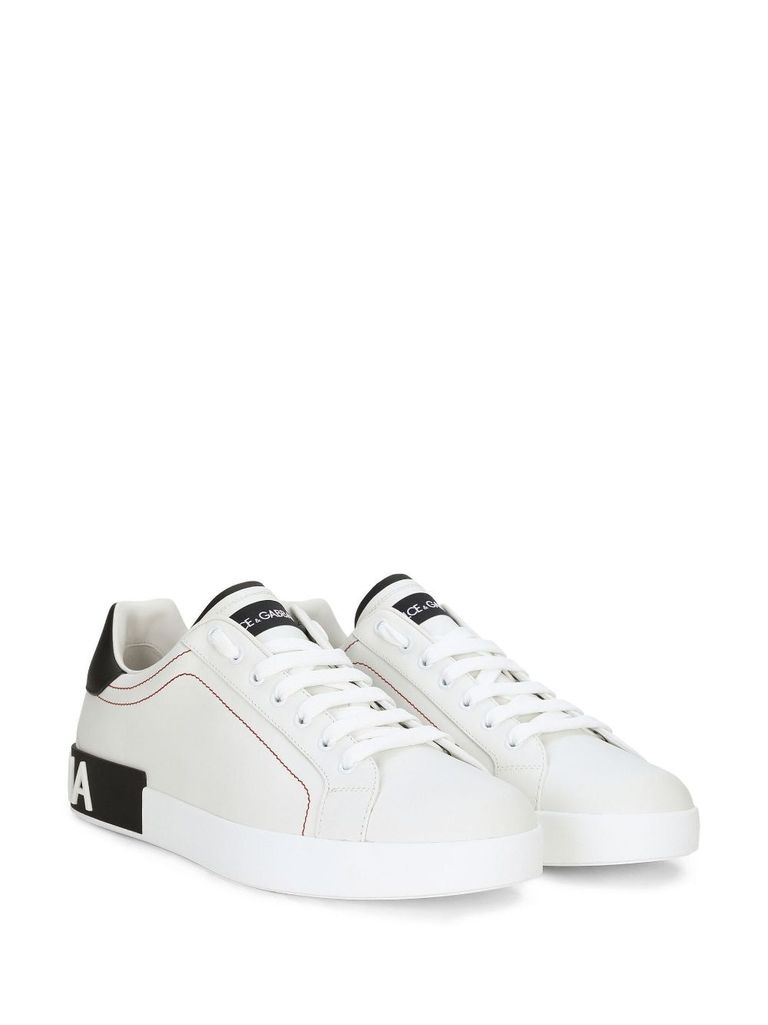 Shop Dolce & Gabbana Low-top Calf Leather Sneakers With Logo Patch In Nero