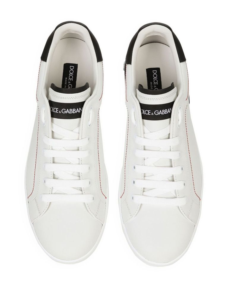 Shop Dolce & Gabbana Low-top Calf Leather Sneakers With Logo Patch In Nero