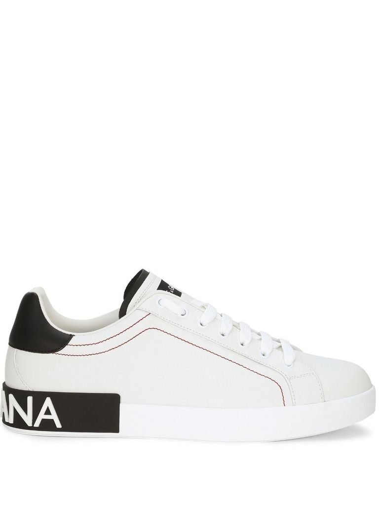 Shop Dolce & Gabbana Low-top Calf Leather Sneakers With Logo Patch In Nero