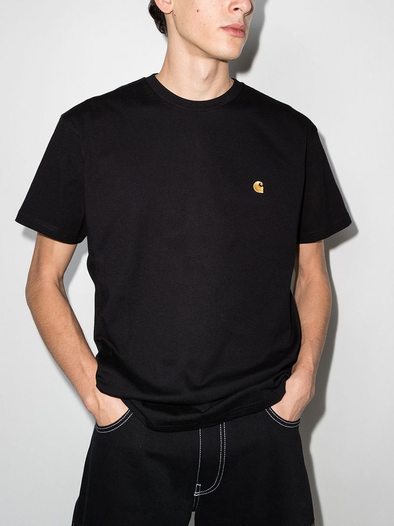 Shop Carhartt Cotton T-shirt With Embroidered Front Logo In Nero