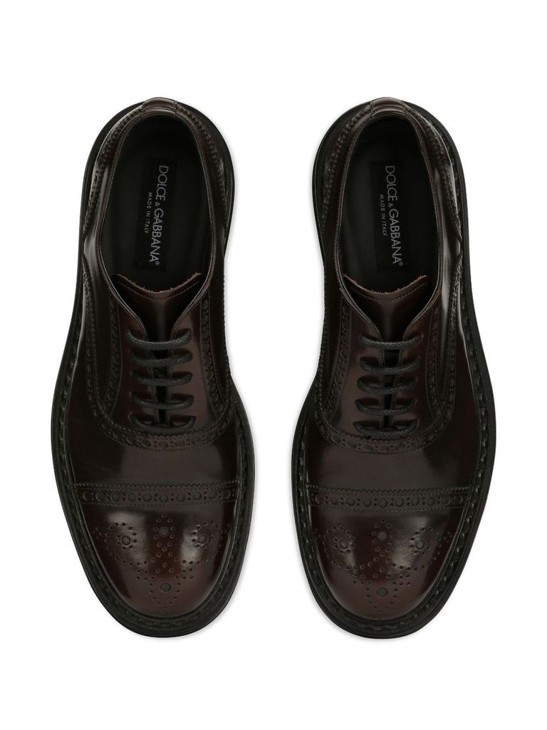 Shop Dolce & Gabbana Perforated Calf Leather Lace-up Shoes In Marrone