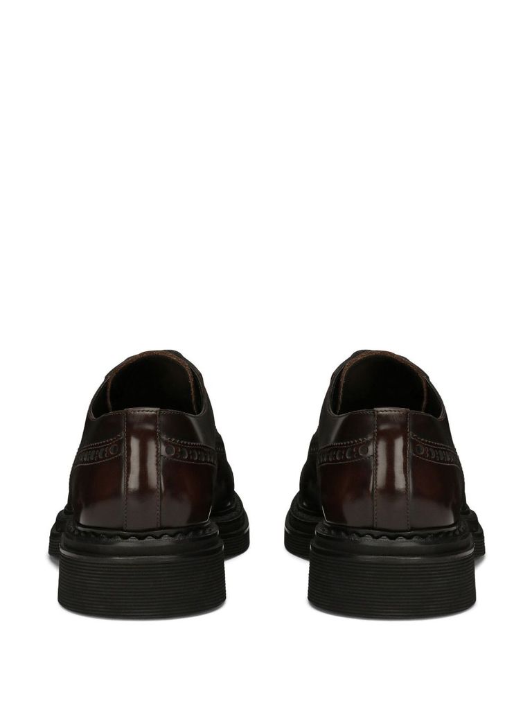 Shop Dolce & Gabbana Perforated Calf Leather Lace-up Shoes In Marrone