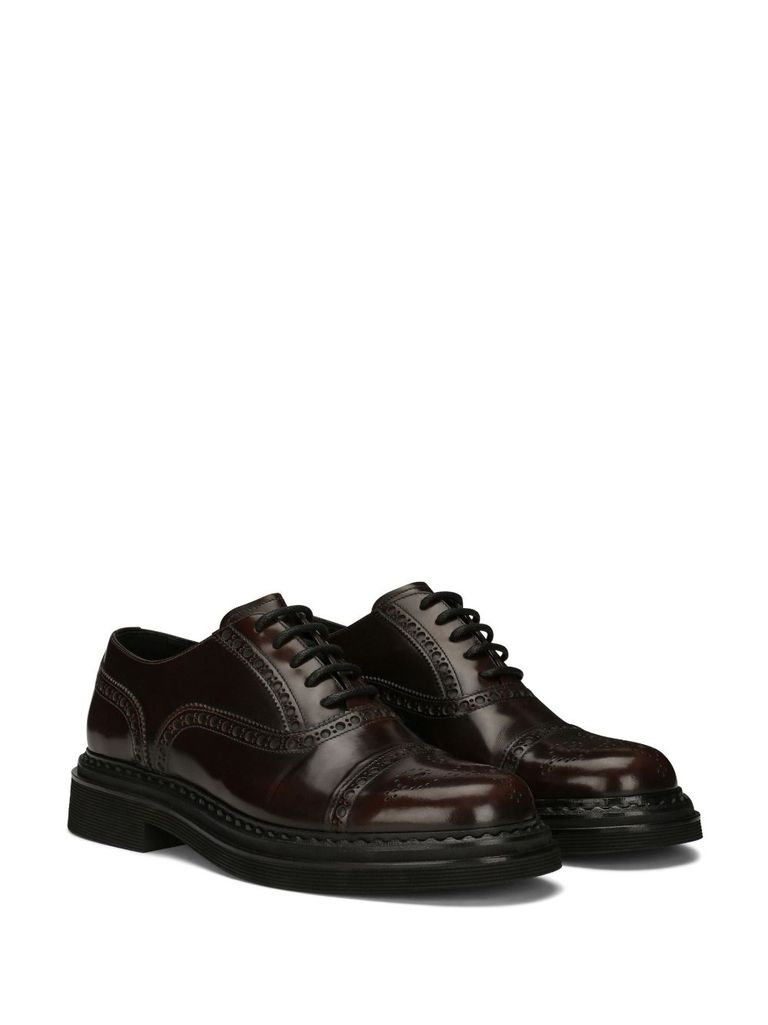 Shop Dolce & Gabbana Perforated Calf Leather Lace-up Shoes In Marrone