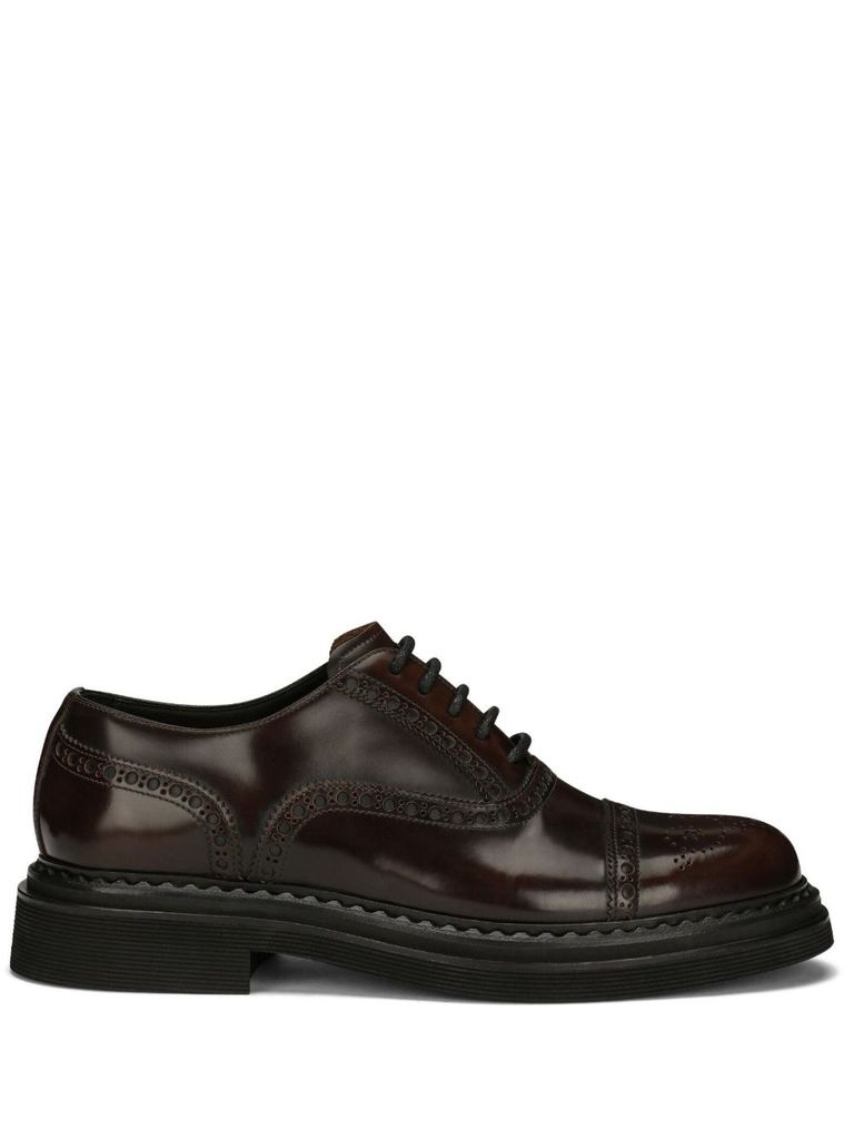 Shop Dolce & Gabbana Perforated Calf Leather Lace-up Shoes In Marrone