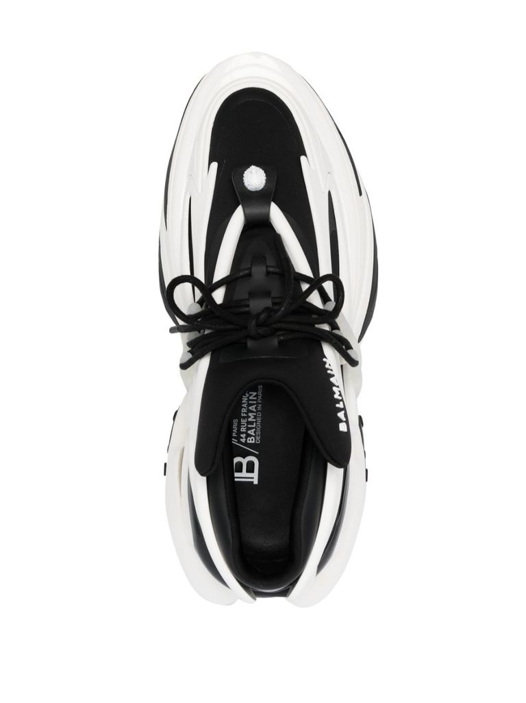 Shop Balmain 'unicorn' White And Black Sneakers With Embossed Logo In Nero