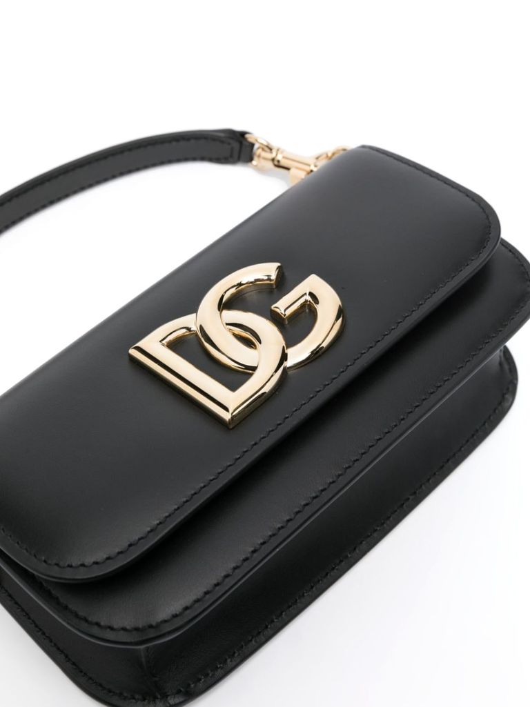 Shop Dolce & Gabbana Calf Leather Bag With Lettering Logo In Nero