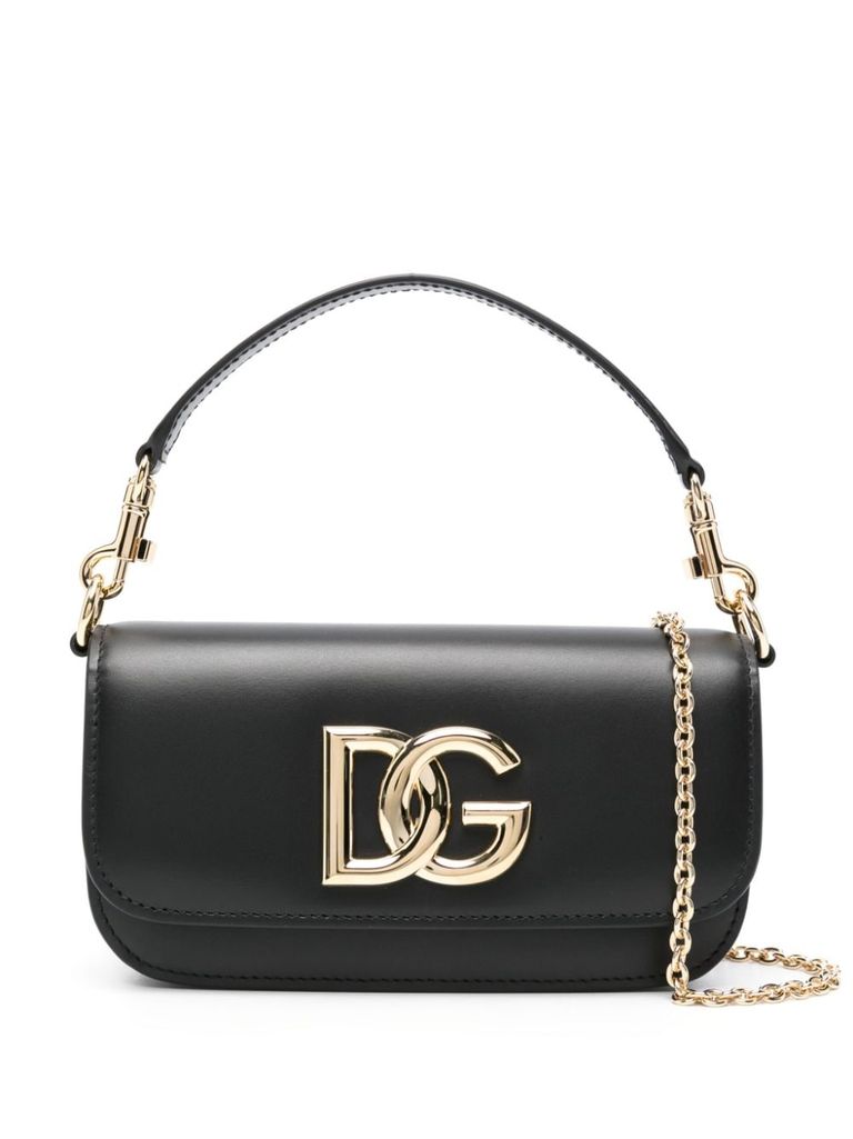 Shop Dolce & Gabbana Calf Leather Bag With Lettering Logo In Nero