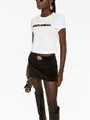 Ribbed velvet cotton miniskirt with front logo plaque