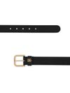 Calf leather belt with gold logo plaque