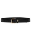 Calf leather belt with gold logo plaque