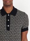 Short-sleeved wool and linen polo shirt with print