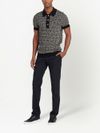 Short-sleeved wool and linen polo shirt with print