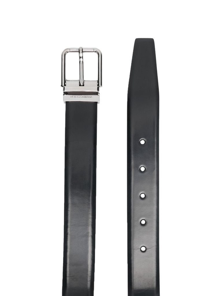 Shop Dolce & Gabbana Calf Leather Belt With Silver Buckle And Logo In Nero