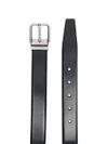 Calf leather belt with silver buckle and logo