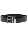 Calf leather belt with silver buckle and logo