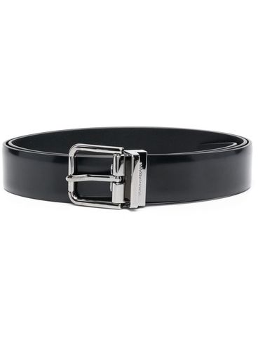 Calf leather belt with silver buckle and logo